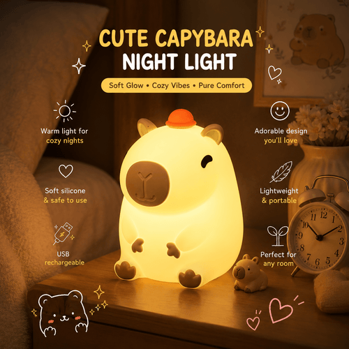 Cute Capybara Silicone Night Light – USB Rechargeable Bedside Lamp | Meep Cozy - Meep Cozy