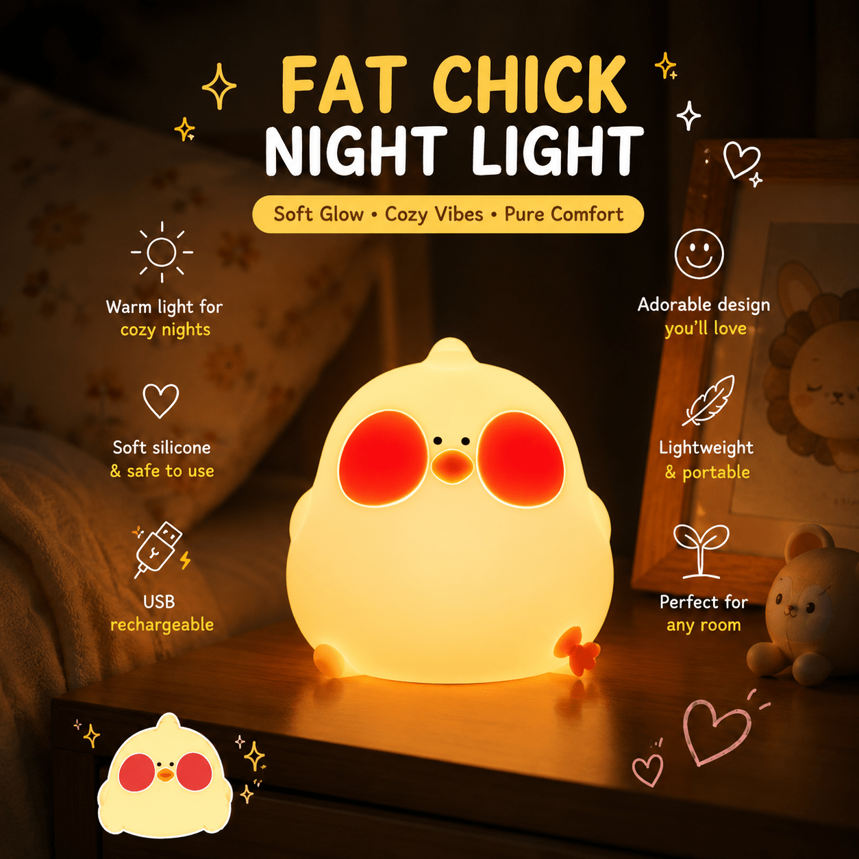 Cute Chick RGB Night Light – Silicone Remote Control LED Lamp | Meep Cozy - Meep Cozy