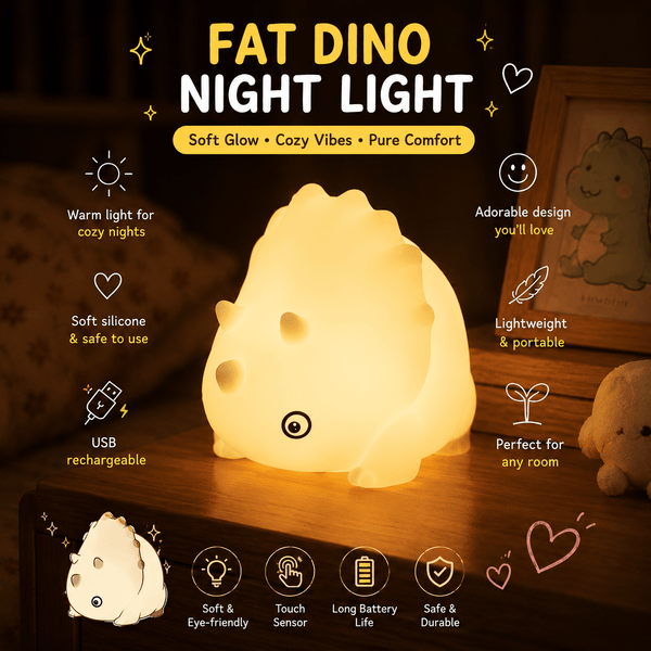 Cute Dinosaur Night Light – Touch Sensor Silicone LED Bedside Lamp | Meep Cozy - Meep Cozy