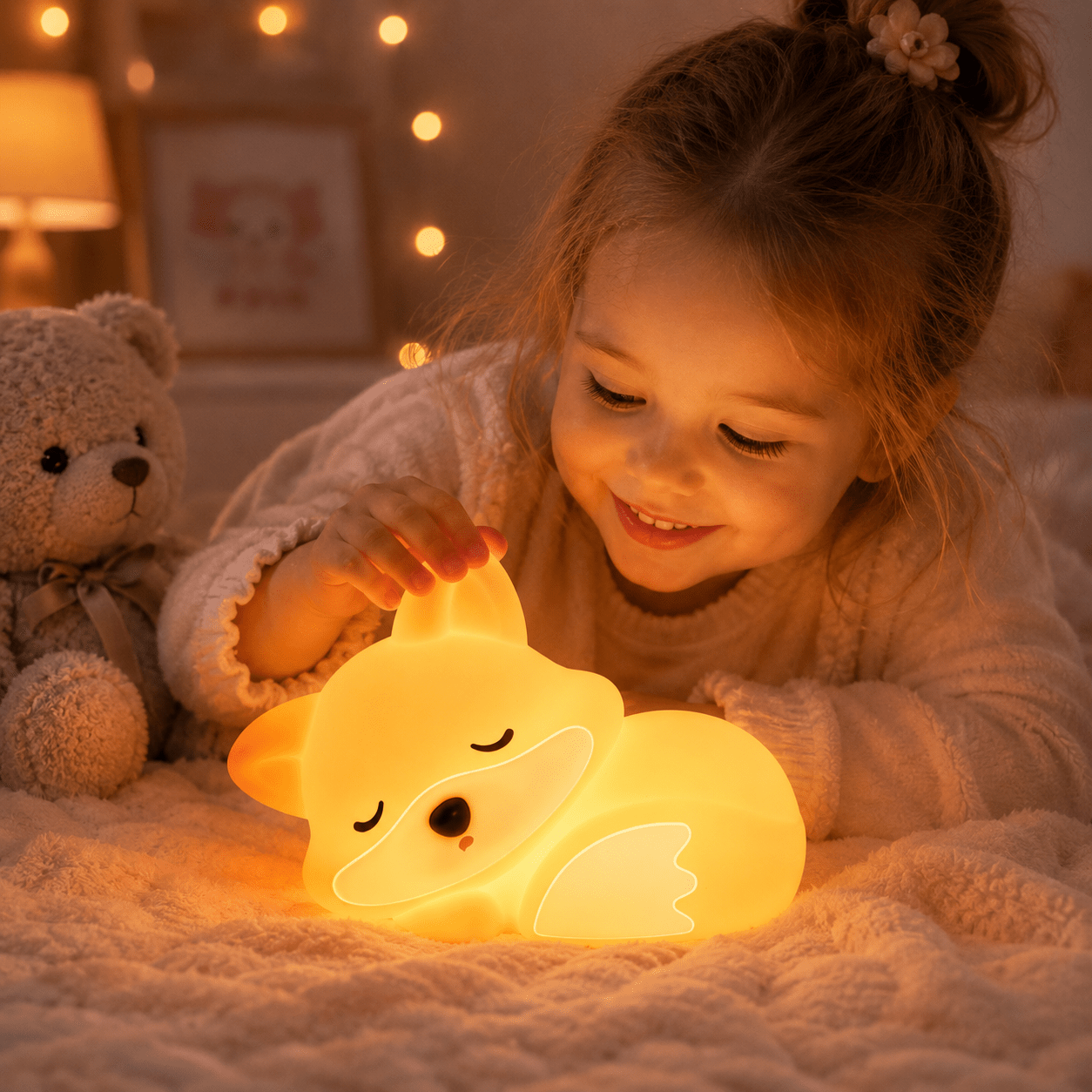 Cute Fox Night Light – USB Rechargeable Silicone Bedside Lamp | Meep Cozy - Meep Cozy