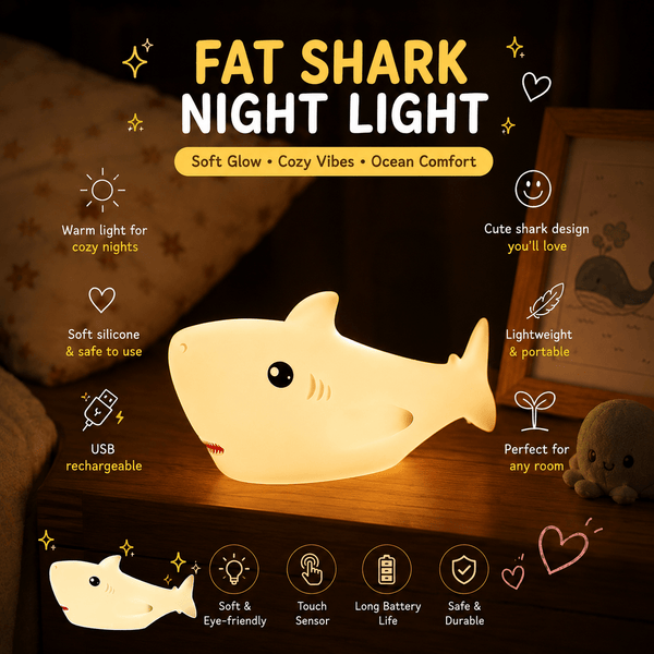 Cute Shark Night Light – Soft Silicone LED Bedside Lamp | Meep Cozy - Meep Cozy